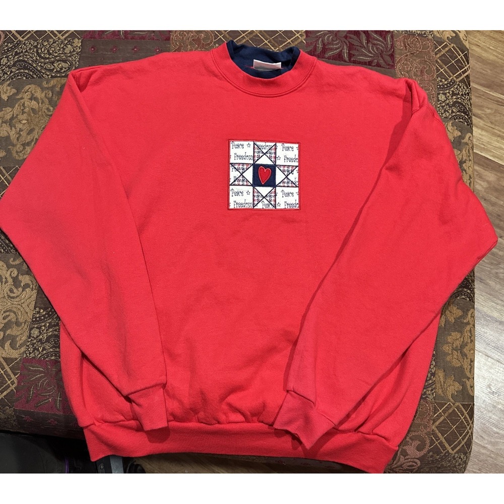 Vintage Sweatshirt Womens 2X Red MCSportswear Energy Grandma‎ Core Freedom Peace
